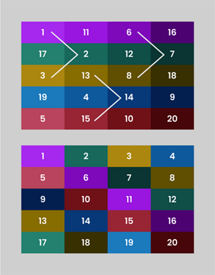 A repeating chevron pattern was used to sequence colours