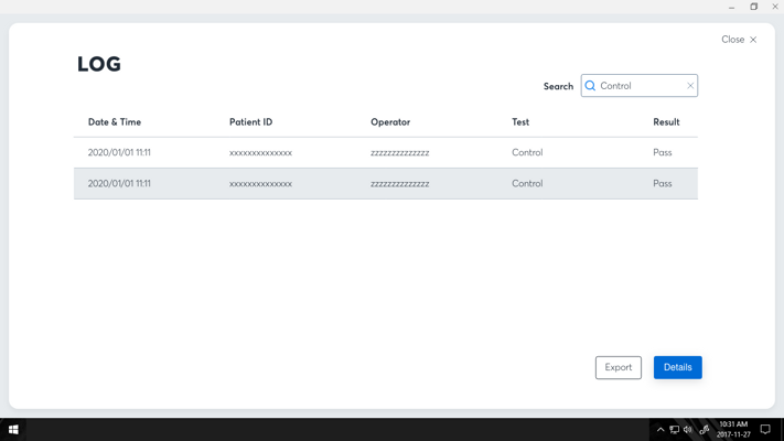 Log filtered to controls