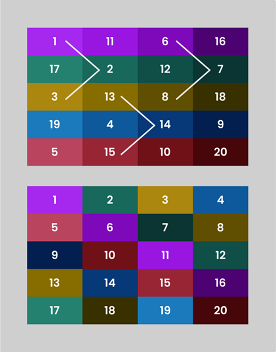 A repeating chevron pattern was used to sequence colours